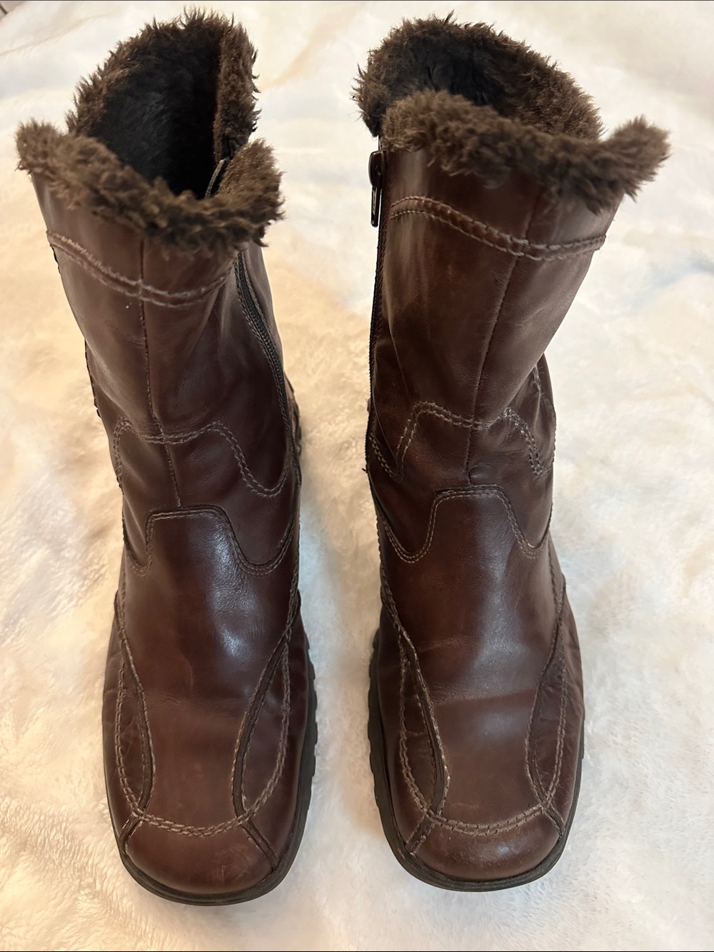 ALDO Brown Leather Double Stitched Classic Comfy Lined Boots Sz10 Brand Quality - Picture 7 of 11